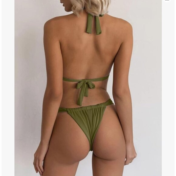 Army Green Cheeky Bikini - Picture 2 of 4